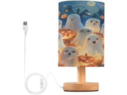 Luminária De Cabeceira Fofa Halloween Da Skyshu Pequena Mesa Led Usb Com Base Madeira Antiderrapante E Cúpula Que Não