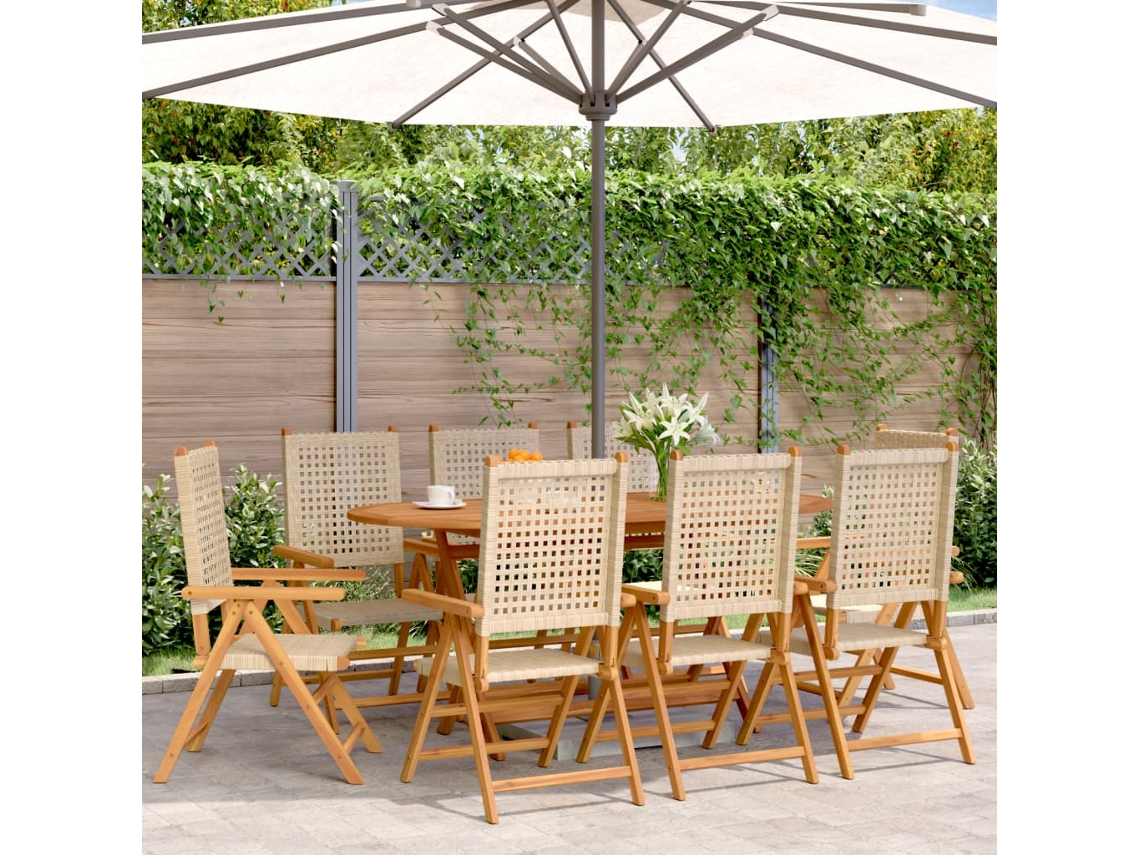Vidaxl Cadeiras Jardim Reclináveis 8 Pcs Vime Pe/madeira Maciça Bege