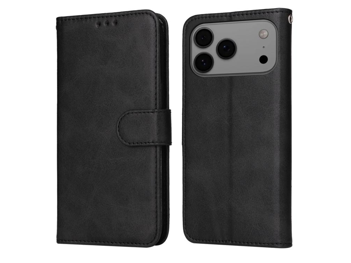 Capa Flip De Couro Para Iphone 17 Pro Max - Textura De Bezerro Clássica