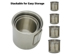 Conjunto 4 Copo Inox Camping com Alça Plegável