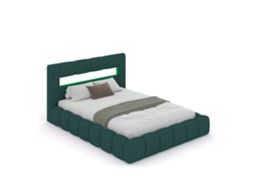 Omaha Cama Nuvem Led Com Peito 180x200cm Em Veludo Verde Com Cabeceira E Estrado