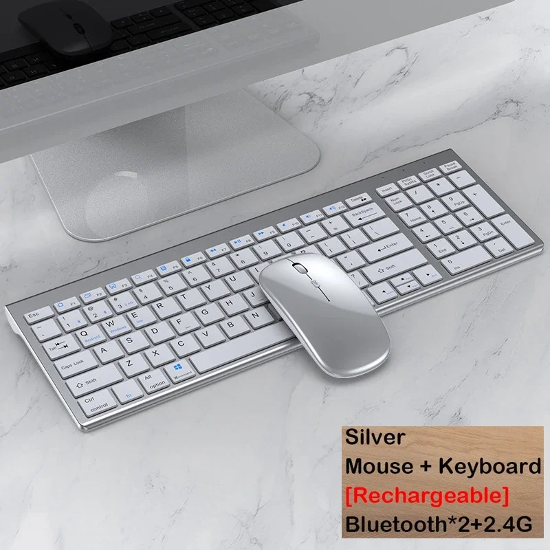 Conjunto de Teclado Bluetooth 5.0 e 2.4g Prateado para Pc, Android, Ios e Windows MDUG (japonês e Inglês)