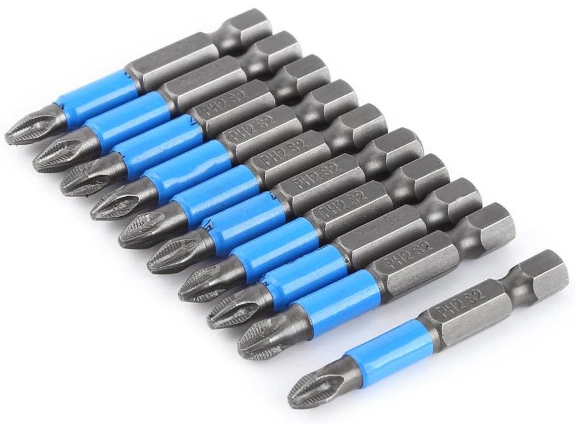 Conjunto De Bits Chave Fenda Com Haste Hexagonal Aço S2 Ph2 50 Mm,