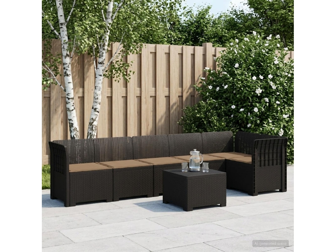 Vidaxl Sofá De Jardim Para 6 Pessoas Com Almofadas Aparência De Rattan