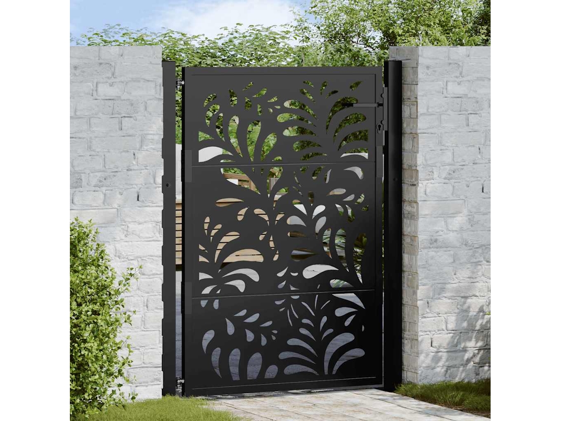 Vidaxl Portão De Jardim Preto 100x125 Cm Aço Design Ondulado