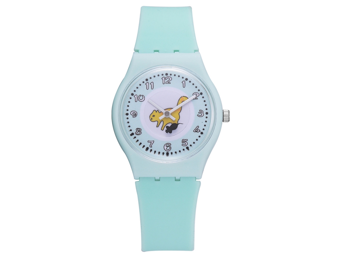 Relógio de Pulso de Quartzo Clássico com Padrões Fofos Pulseira de Silicone Estilo Casual Redondo