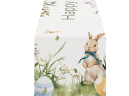 Caminho De Mesa Com Coelhinhos Da Páscoa, Tecido Com Coelhinhos Da Primavera, Alegre, Festivo, Sazonal.