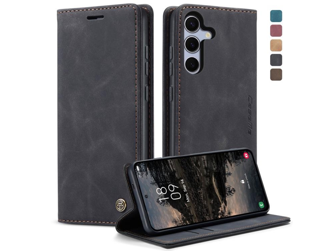 Capa Para Samsung Galaxy S25 Plus 5g Multifuncional Horizontal De Couro Preta