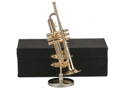 Trompeta Mini De Latón 2025 Con Soporte Y Estuche Instrumento Musical Miniatura Modelo De Casa De Muñecas