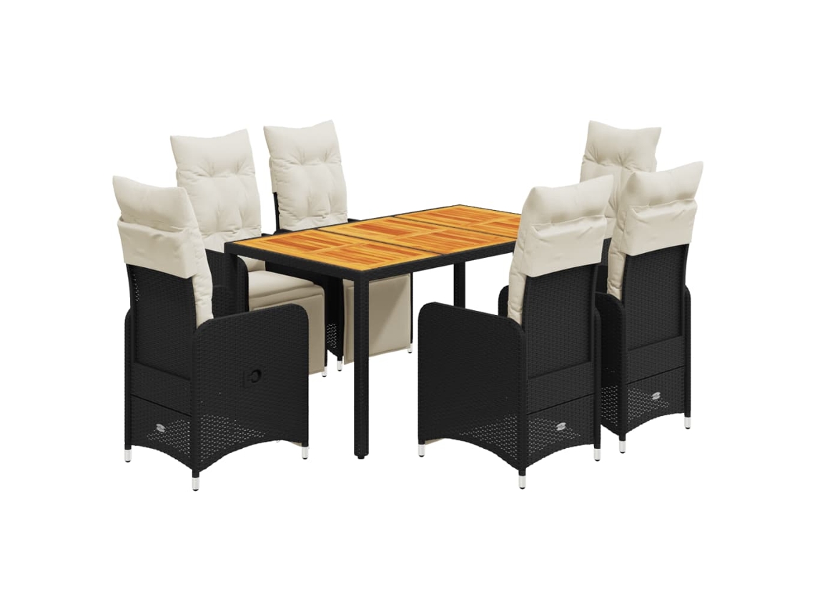 Maison Exclusive - 7 Pcs Conjunto De Bistrô P/ Jardim C/ Almofadões Vime Pe Preto