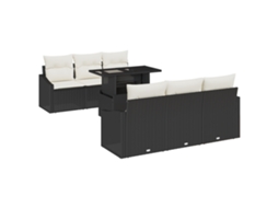 Conjunto 7 Sofá De Jardim Vidaxl Preto Vime Pe (100 X 55 X 73 Cm)
