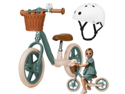 Bicicleta de Equilíbrio LIONELO Alex Plus Ajustável com Cesto, Campainha e Capacete 3+ Verde/branco