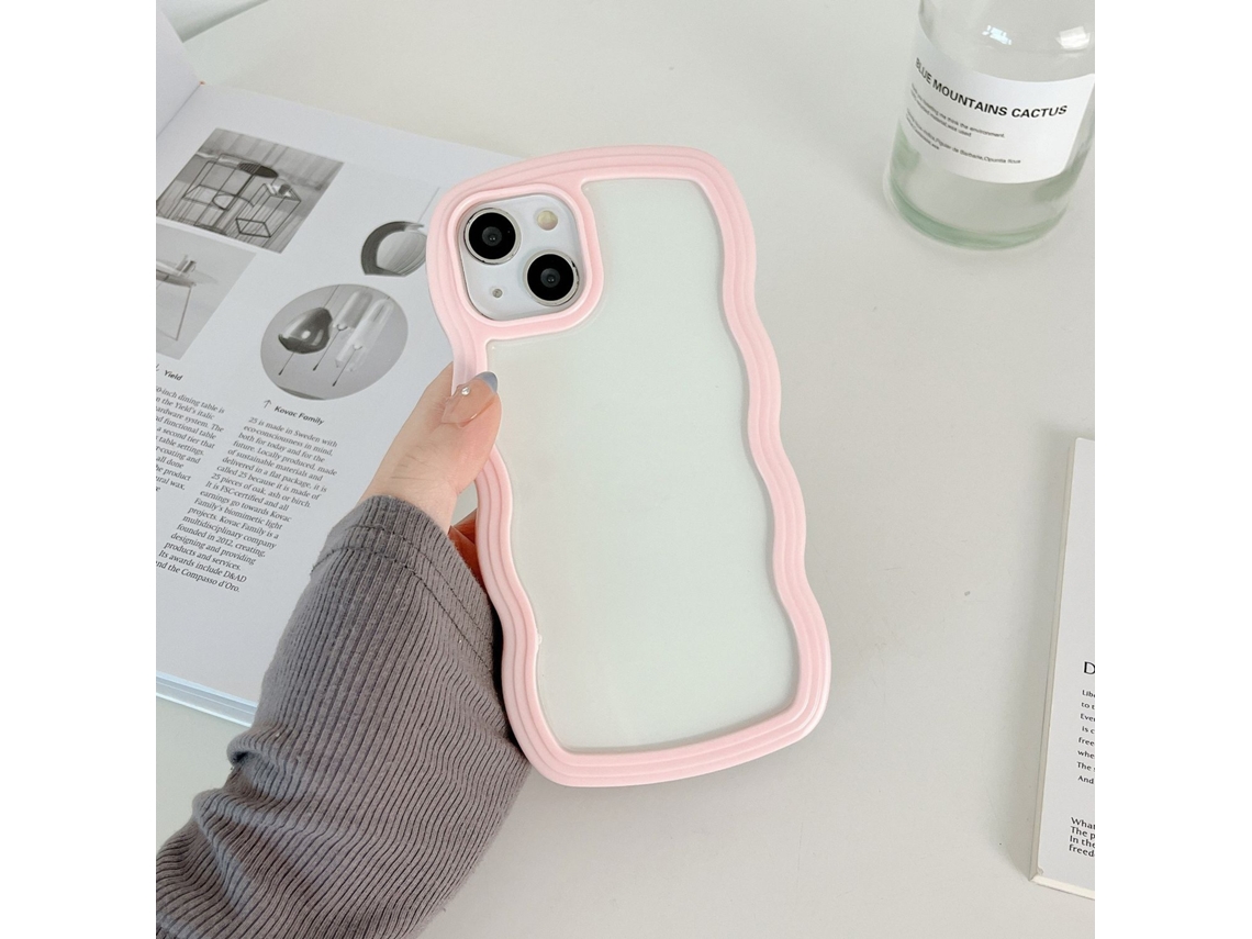 Capa Para Iphone 17 Rosa Com Estampa De Ondas E Vento, Transparente, Com Airbag E Proteção Contra Quedas.