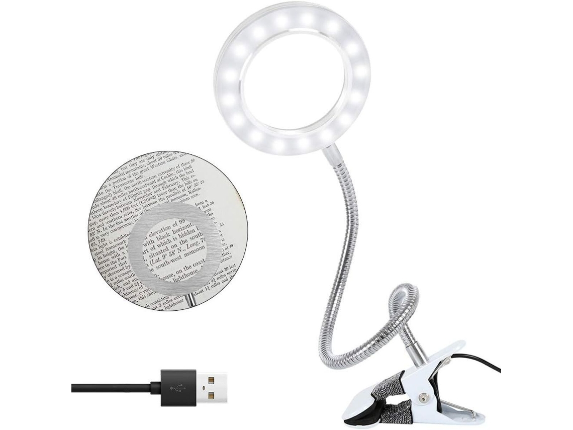 Luminária De Mesa Com Led, Lupa Para Iluminação Natural, Lupa De Mesa Com Grampo E Usb Klb Aquaforge