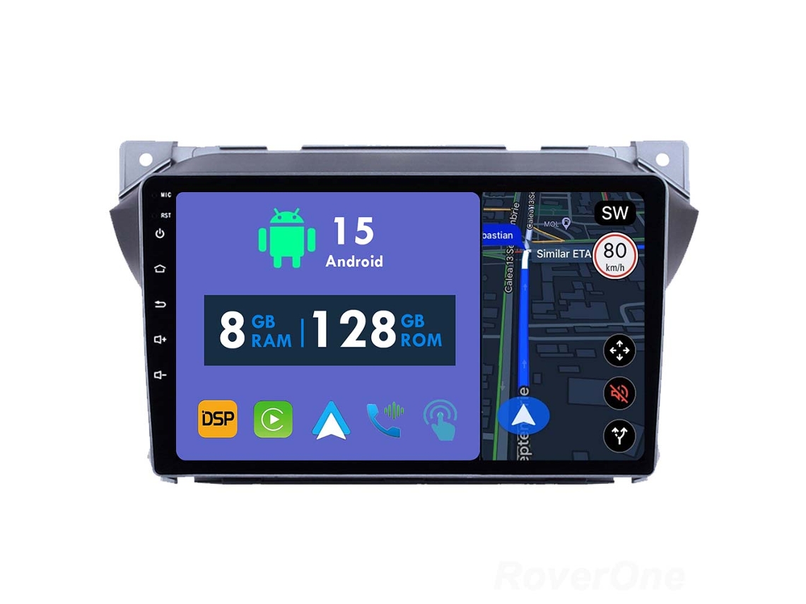 Auto Rádio Carro Bluetooth Autoradio 8GB RAM 128G ROM CarPlay Navegação GPS Ecrã Táctil RoverOne para Suzuki Alto 2009-2016  