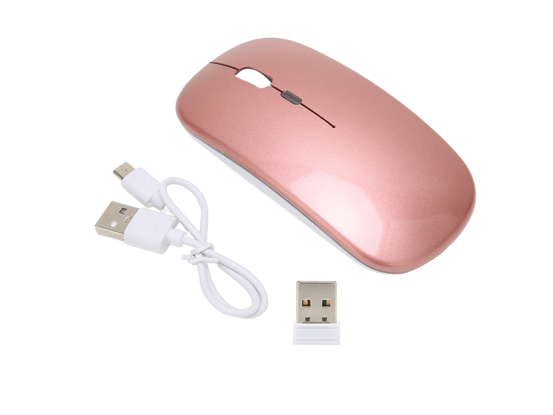 Ratón Inalámbrico 2.4g, Recargable, Silencioso, 1600 Dpi, Retroiluminación Colorida para Portátil Y Juegos, Oro Rosa