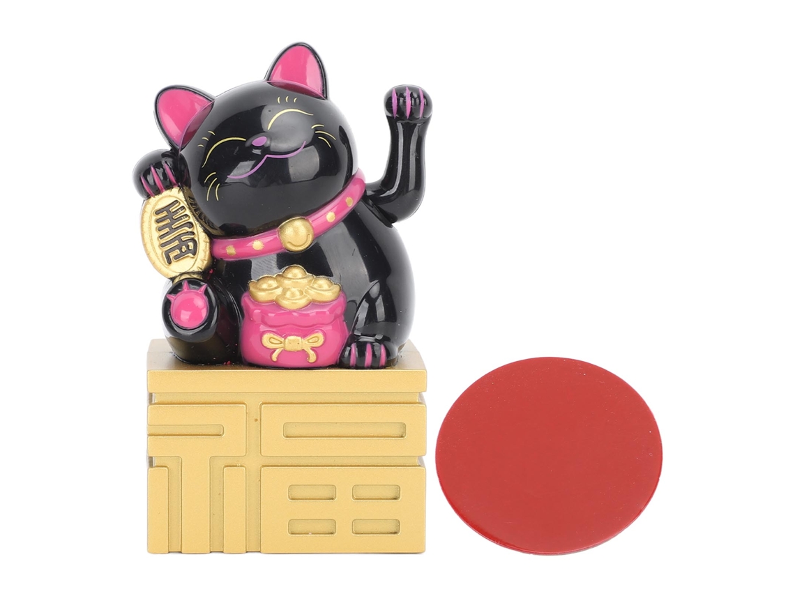 Estátua Gato da Sorte Solar com Braço Mexendo 4in Preto
