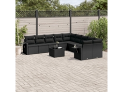 Jogo de Sofá Jardim 11 Peças C/ Almofadões Vime Pe Preto Dkd Home Decor