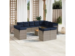 Vidaxl 13 Pcs Conjunto Sofás P/ Jardim C/ Almofadões Vime Pe Cinzento
