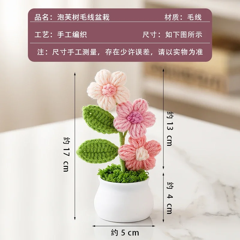 Vasos De Flores Criativos Tricotados, Mini Flores Artificiais, Plantas De Crochê Feitas À Mão