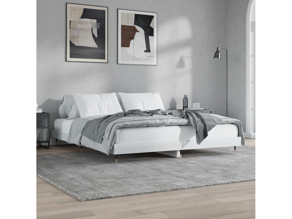 Estrutura De Cama 160x200 Cm Derivados Madeira Branco Brilhante