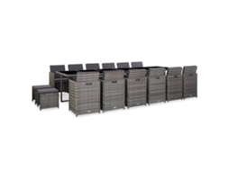 Vidaxl 17 Pcs Conjunto Jantar Exterior Com Almofadões Vime Pe Cinzento