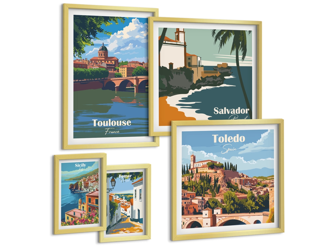 Conjunto De Pinturas Cidades Europeias Vistas Paisagens Espelharte (5 Peças)