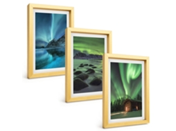 Composição De Quadros Paisagens De Inverno, Aurora Boreal Montanhas Espelharte (3 Peças 20x30 Cm)