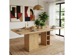 Mesa Extensível 140/180×80cm Com Arrumação Tampo Espesso Estilo Escandinavo Tom Carvalho 6-8 Pessoas
