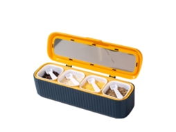 Caja De Armazenamento De Condimentos Selada Com 4 Compartimentos, Jars De Especias Com Colher Azul Para Cozinha