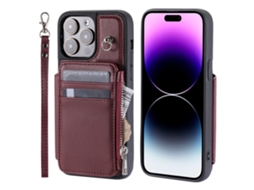 Capa Bloqueio Rfid Pega Para Iphone 15 Pro Pele Sintética Vermelho