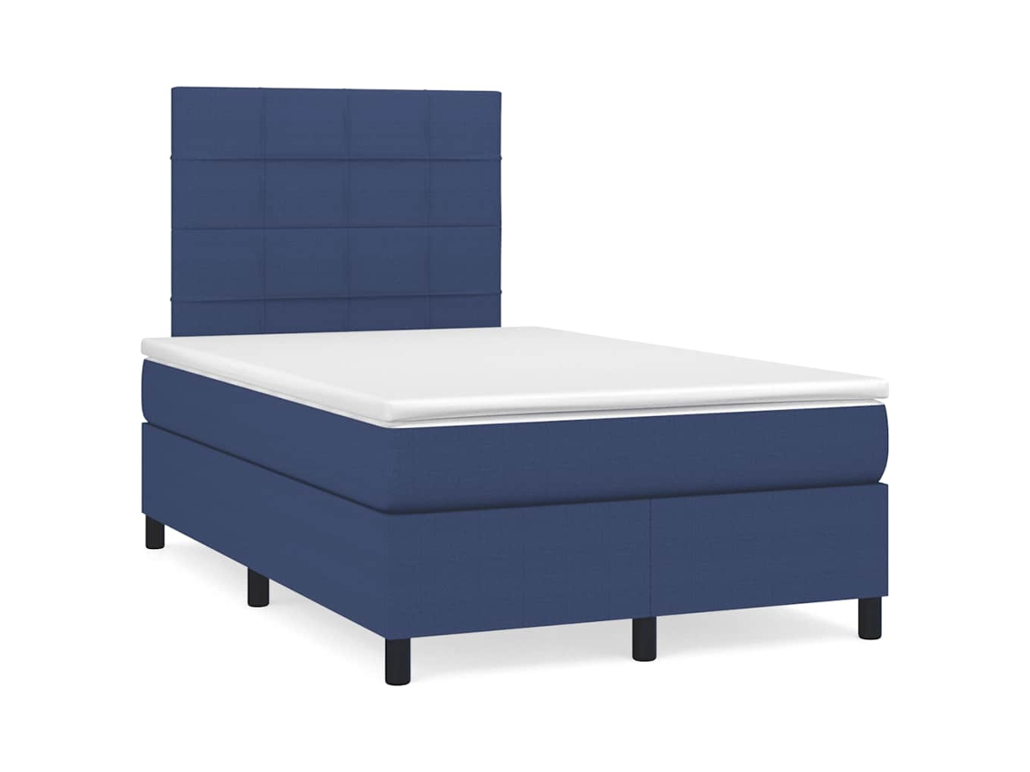 Vidaxl Cama Box Spring C/ Colchão E Led 120x190 Cm Tecido Azul