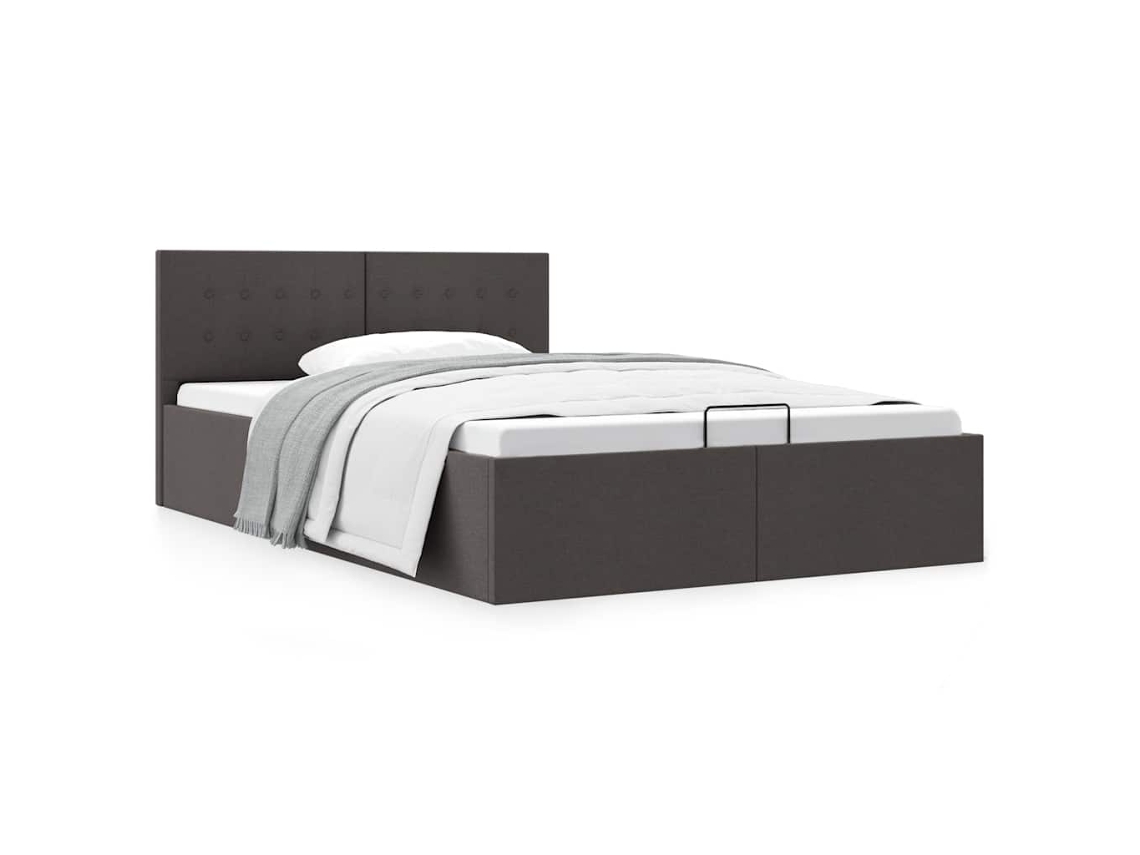 Cama Hidráulica C/ Arrumação 140x200cm Tecido Cinzento-escuro