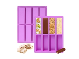 Conjunto 2 Formas Retangulares Bolo - Moldes Silicone - Para Barras Chocolate, Doces E Cereais - Silicone - Roxo