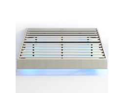 140 X Madeira 190 Cm Bege Estrutura Flutuante De Cama Com Iluminação Led Casal Estofada Em Linho Base Ripas