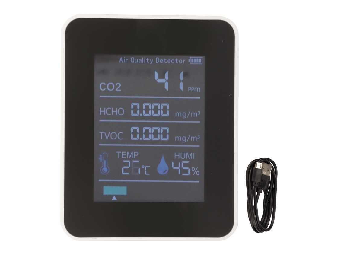 Lurelia Medidor De Qualidade Do Ar 5 Em 1 Hcho/tvoc/co2, Temperatura/humidade, Bluetooth, Com Visor Led, Bateria 1500 Mah, Branco