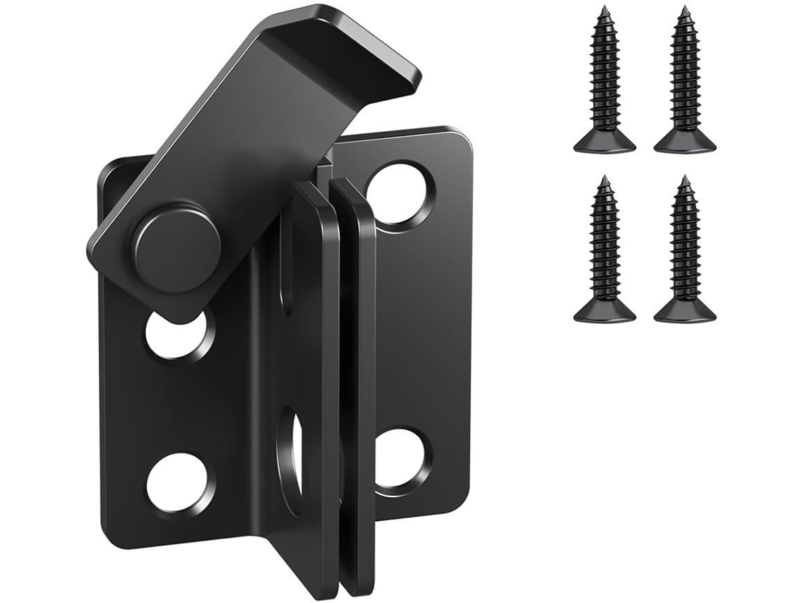 Fechadura De Porta Com Trava Em Aço Inoxidável 2em 1com Furo Cadeado Cercas, Preta, 62x25x29mm