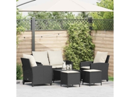 Vidaxl 6 Pcs Conjunto Sofás De Jardim C/ Almofadões Vime Pe Preto