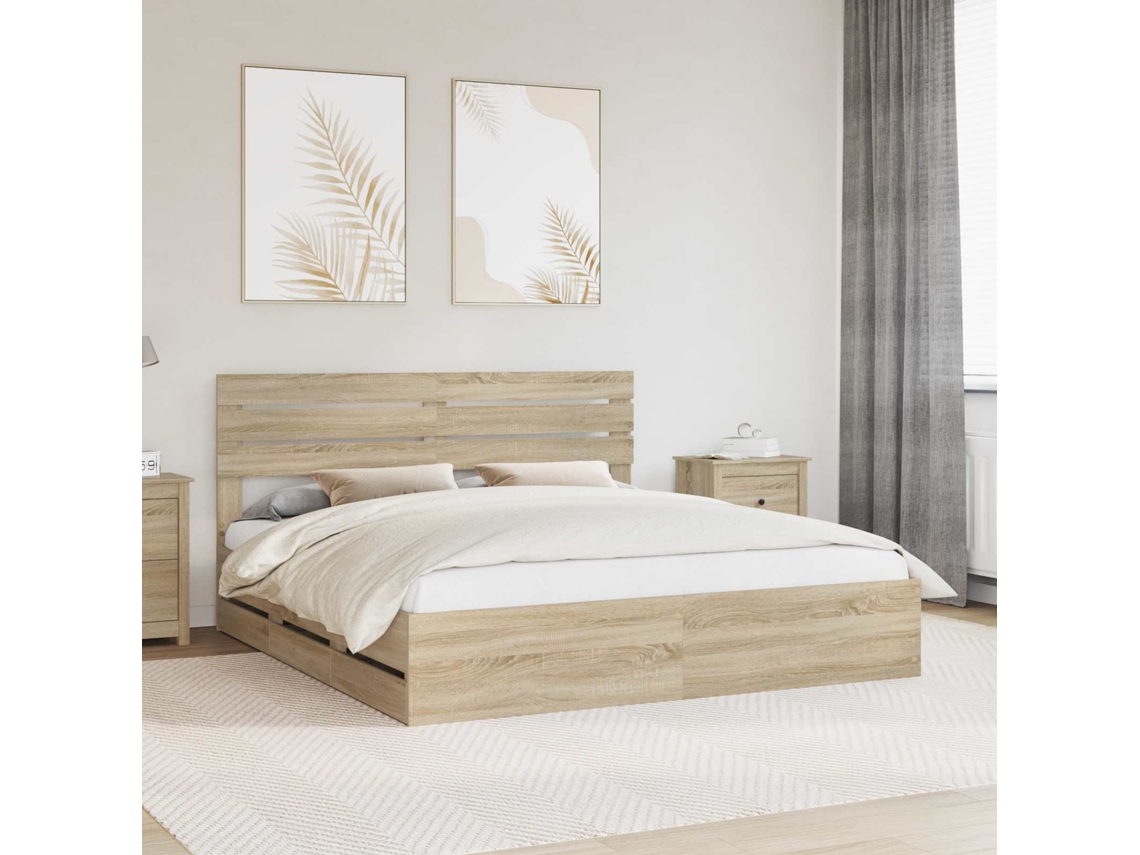 Vidaxl Estrutura da Cama com Gaveta Carvalho Sonoma 200 X 200 Cm