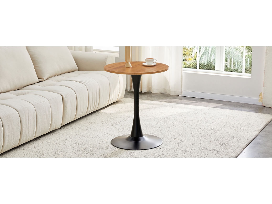 Mesa Centro 60 Cm,mdf,termoforma,veios Madeira,base Preta