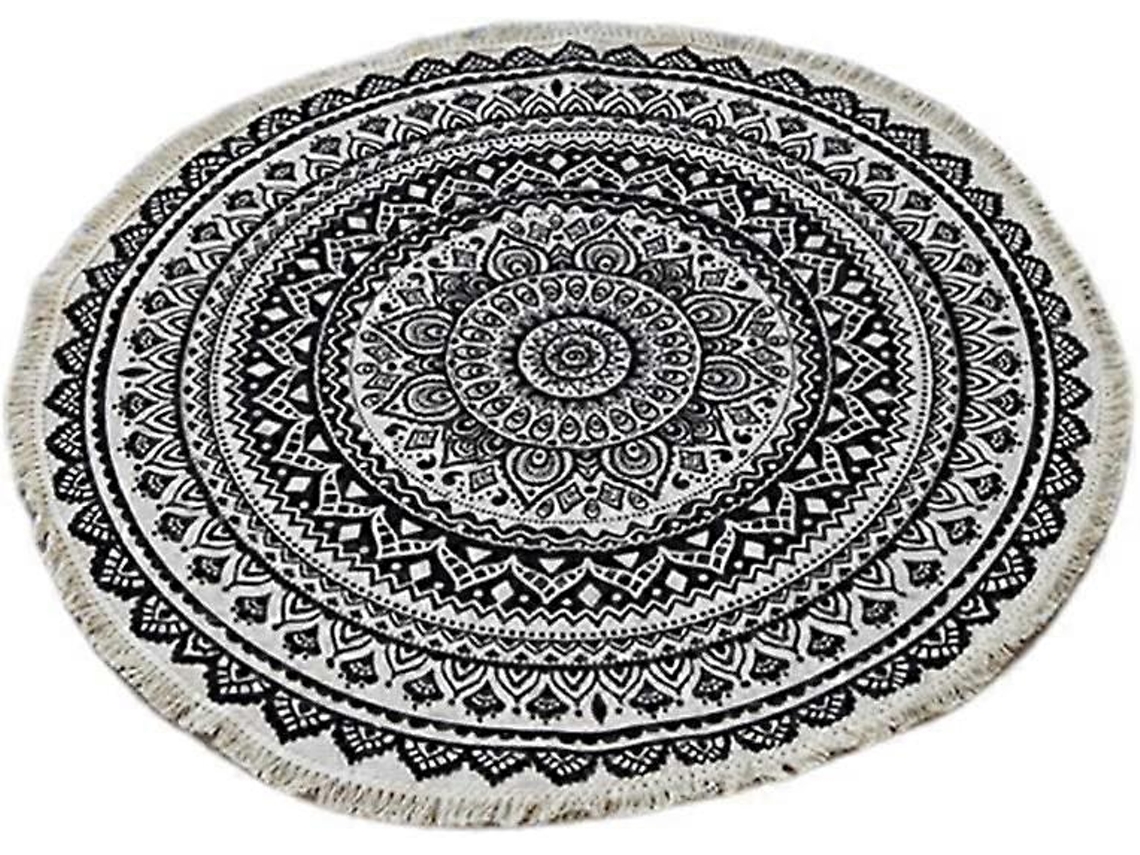 Rebe alfombra Redonda de Poliéster Tejida a Mano Con Borlas Anti deslizante Lavable para Sala de Estar Decorativa Negro