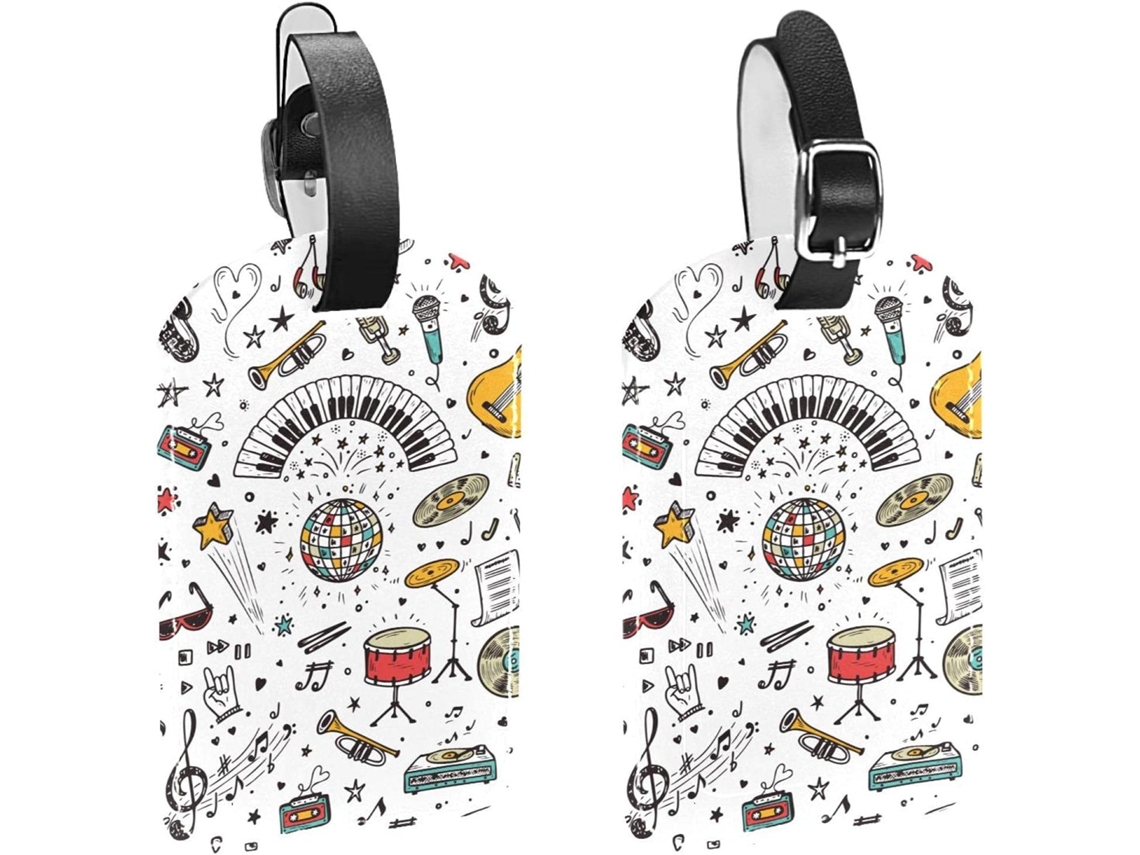 Conjunto De 2 Etiquetas Bagagem Em Couro Sintético Instrumentos Musicais