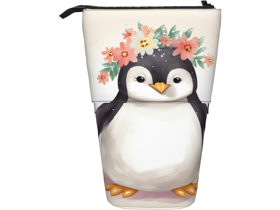 Case Trousse Crayons Télescopique Penguin Wearing Flowers Print Durable Debout Étui Crayons Fournitures