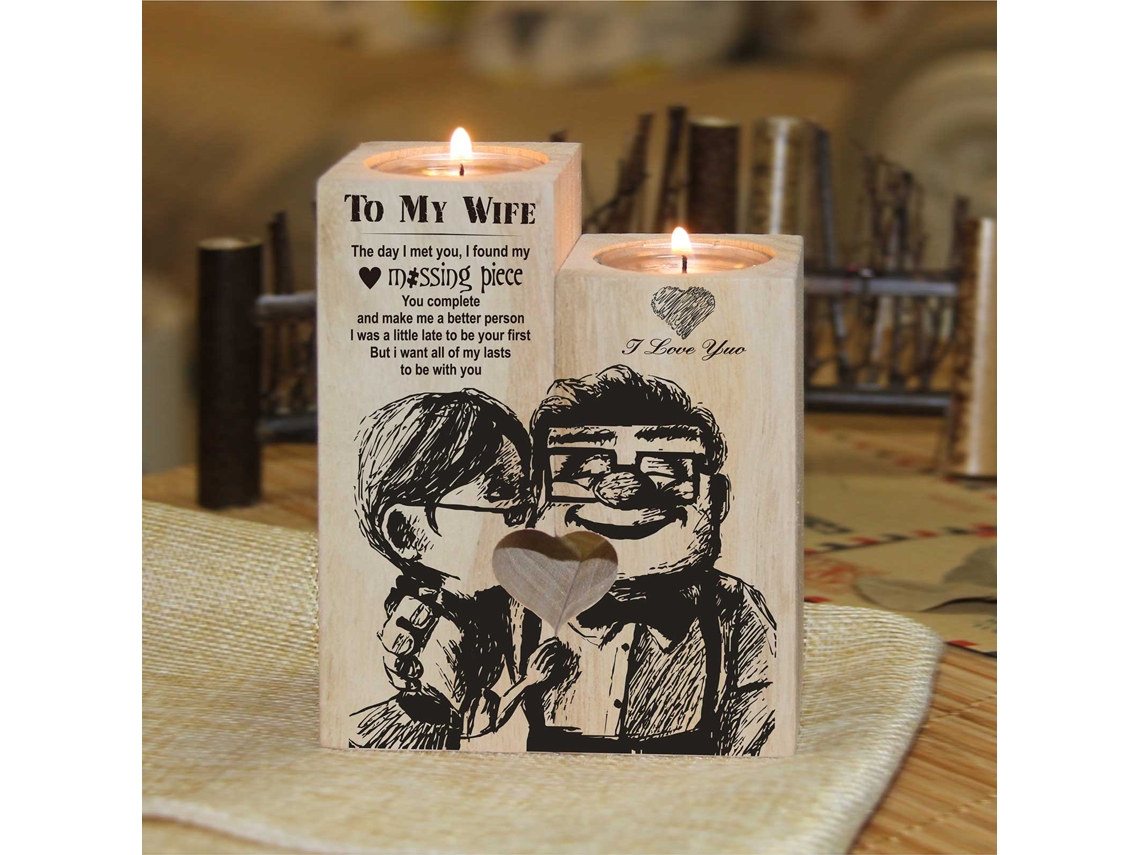 Porta-velas De Coração Em Madeira Artesanato Presente Casal