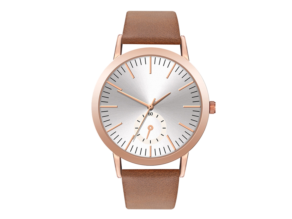 Relógio Casual de Quartzo com Pulseira Pu Unisex Moda Presente Branco Marrom
