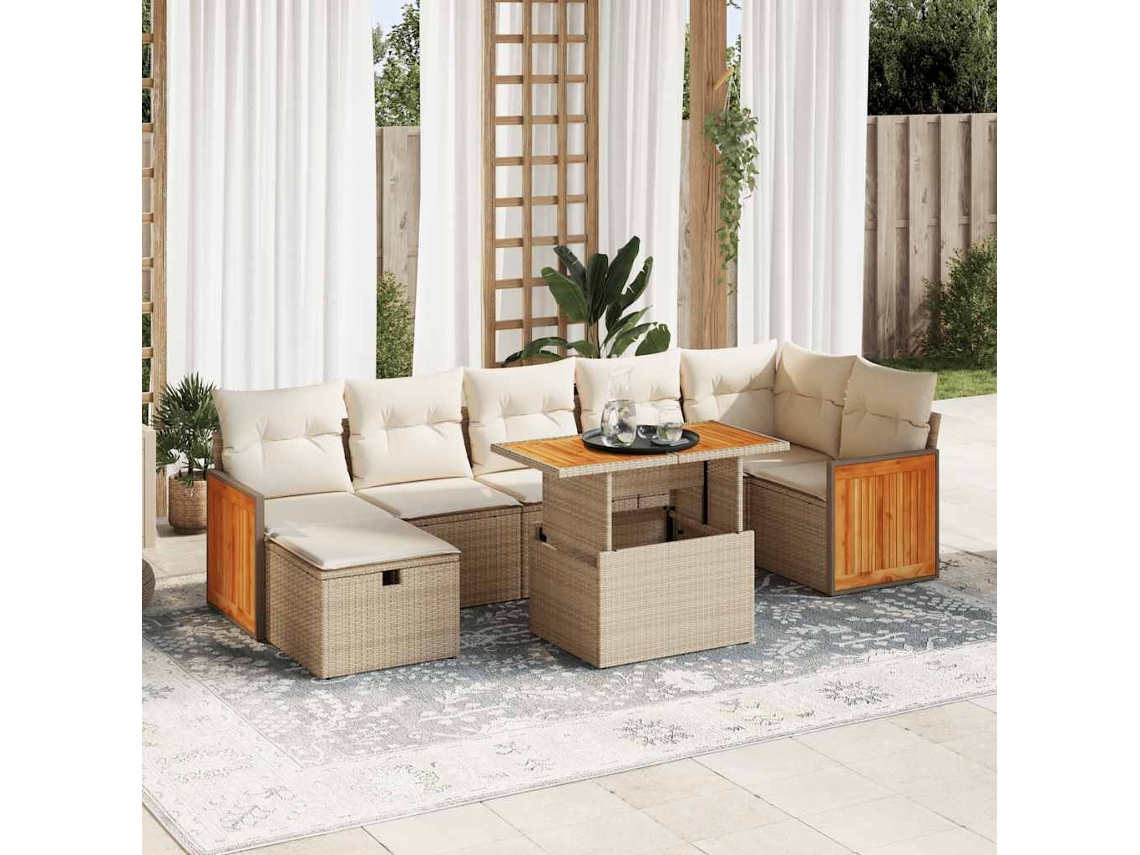 Vidaxl 5 Pcs Conjunto De Sofás P/ Jardim Com Almofadões Vime Pe Bege