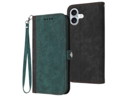 Capa Em Couro Pu Com Pega Para Apple Iphone 16 - Verde Escuro