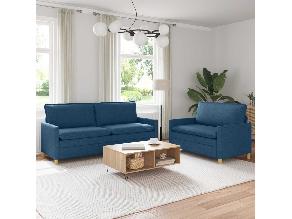 Vidaxl Conjunto De Sofás 2 Unid. Azul Tecido