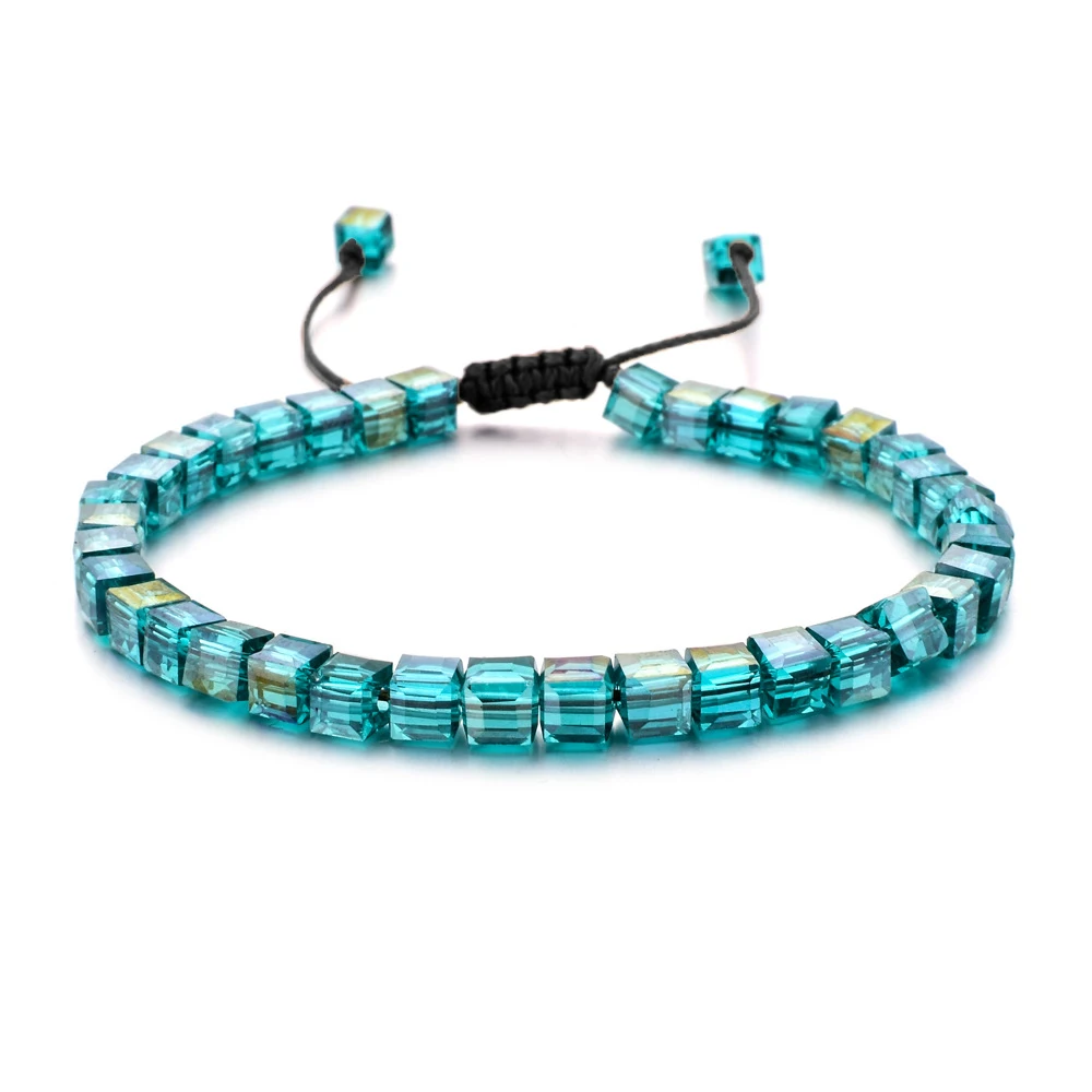 Pulseira Quadrada com Contas de Cristal e Cordão Trançado Ajustável. MDUG