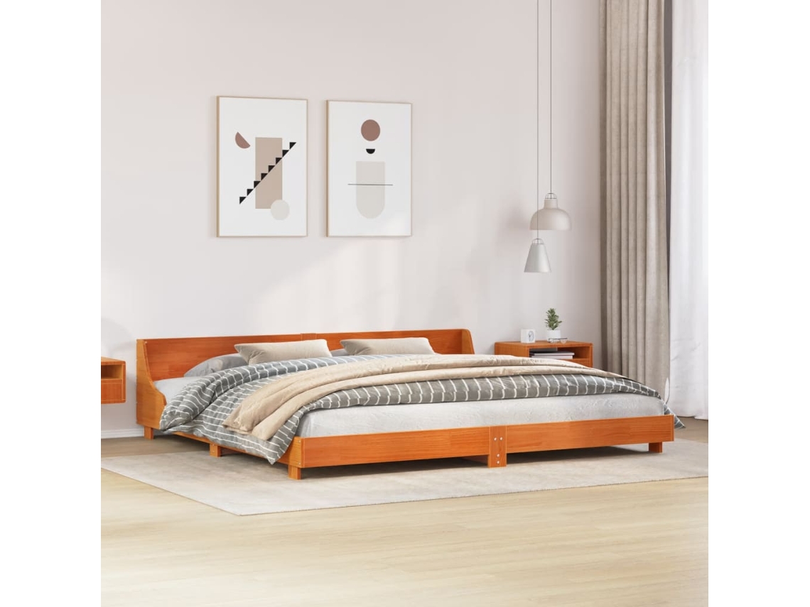 Vidaxl Cama Sem Colchão 200x200 Cm Pinho Maciço Castanho-mel